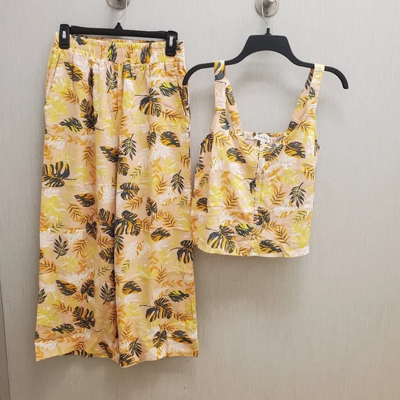 3 Piece Linen Set Matching Pants Tank Collared Shirt NWOT Floral Nicole Miller - Picture 3 of 10